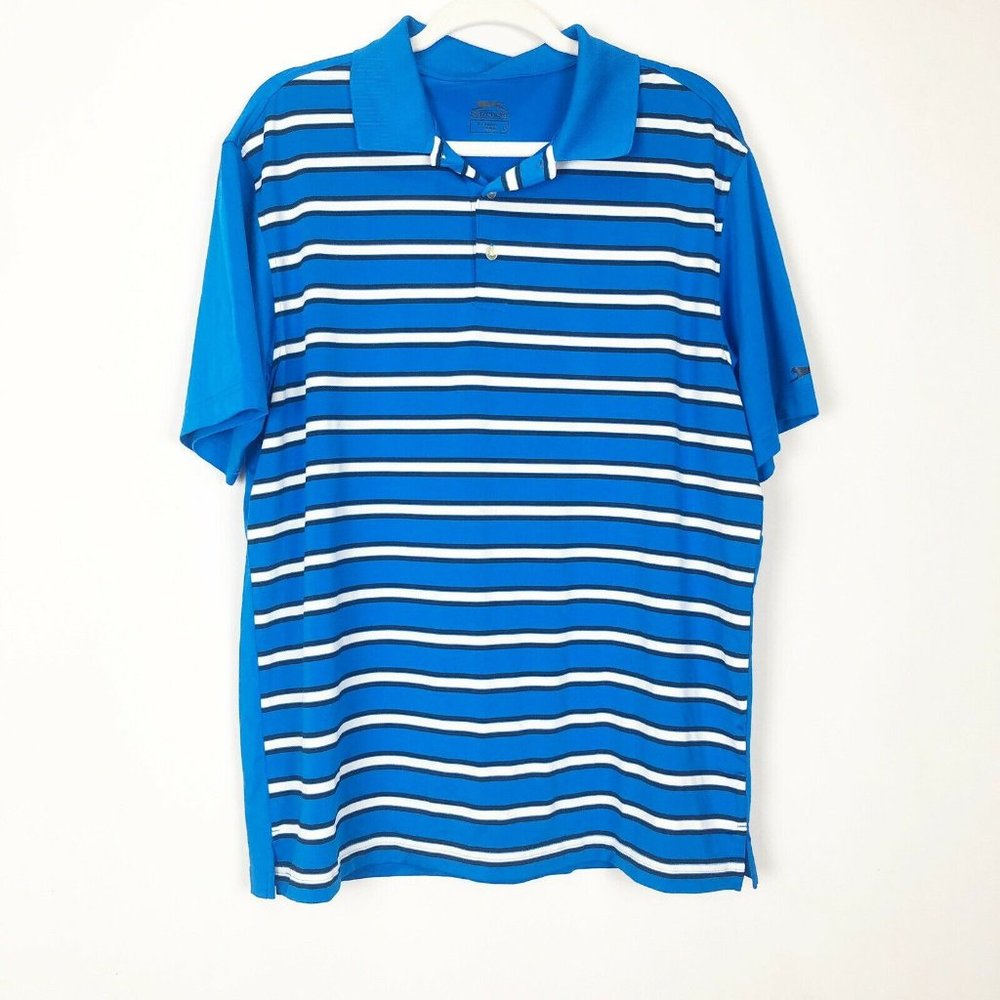 Slazenger Mens Golf Polo Shirt Size L Blue/White